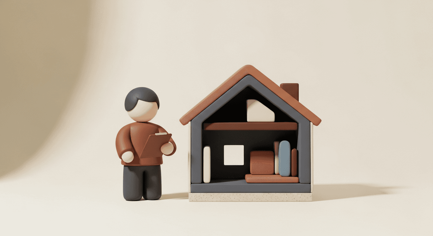 Home inspector measuring a garage interior