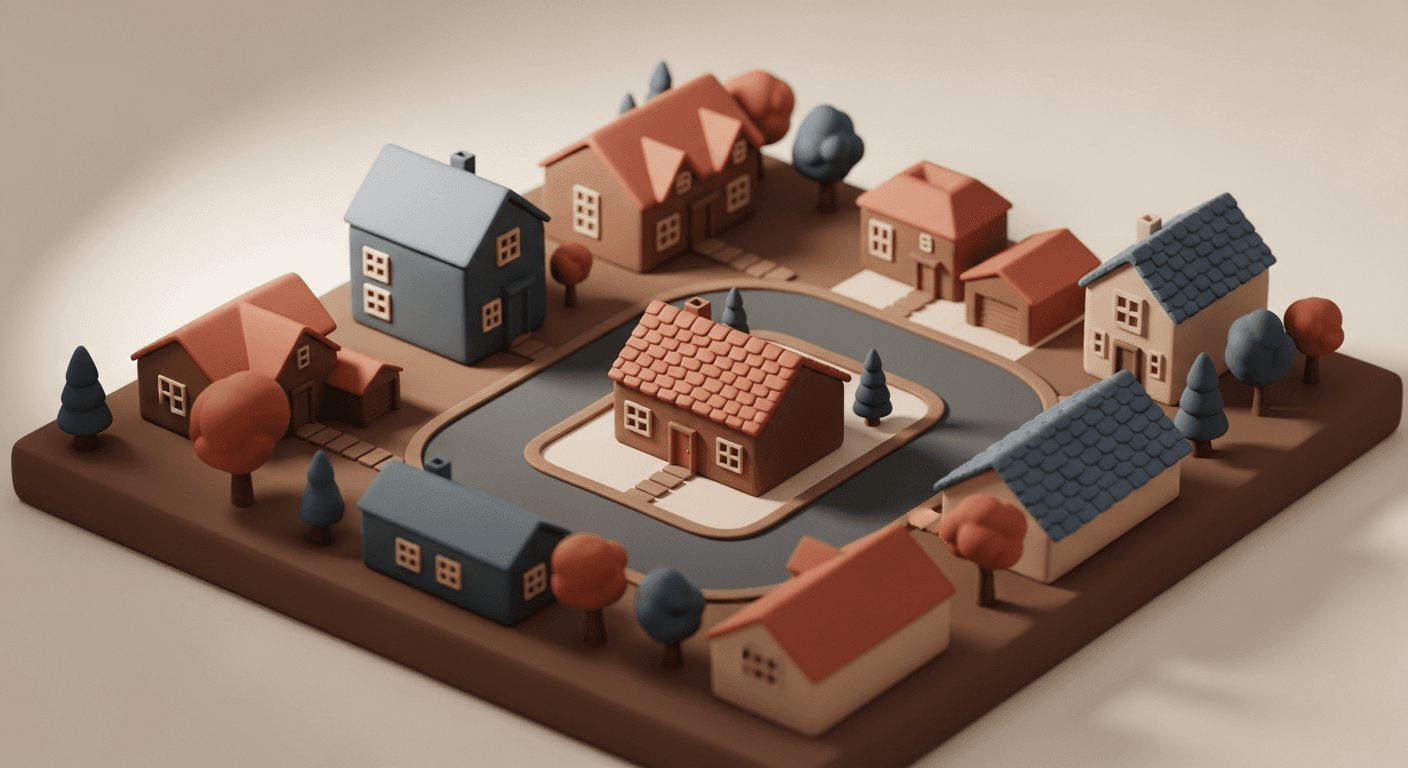 Aerial clay model of an Edmonton infill neighbourhood