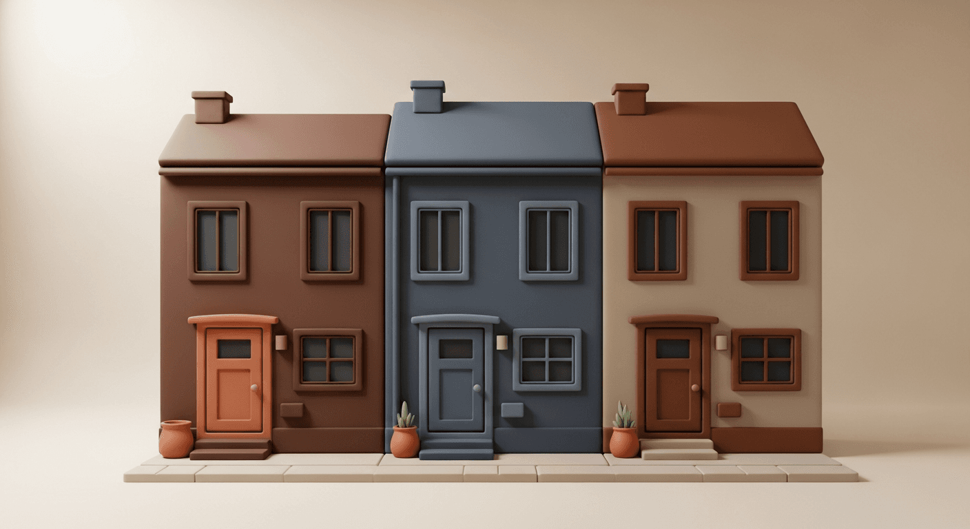 Row of clay townhouses representing Edmonton infill housing