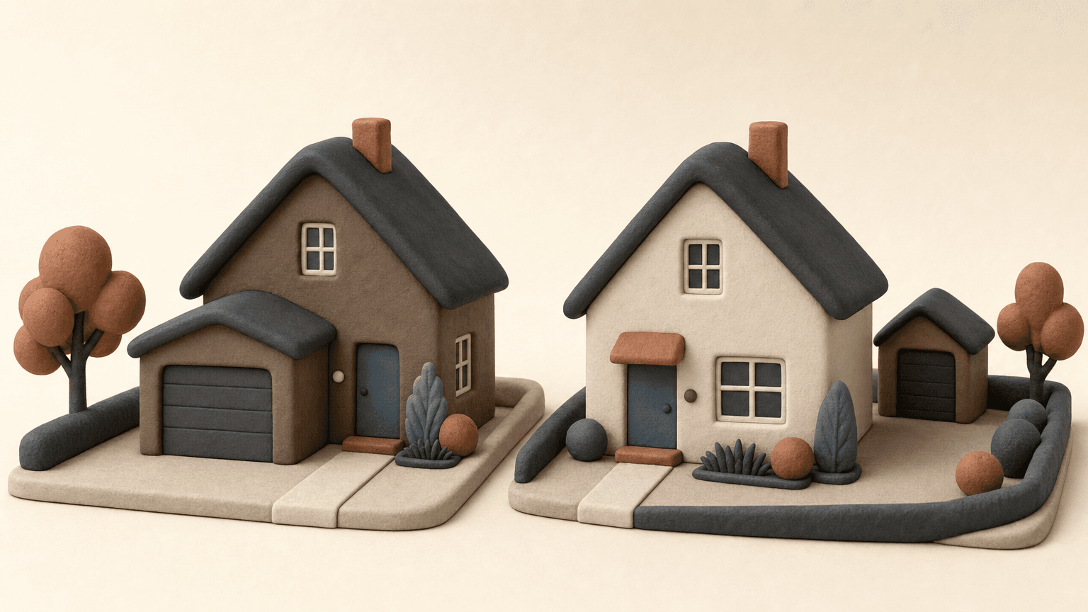 Attached garage house beside detached garage house