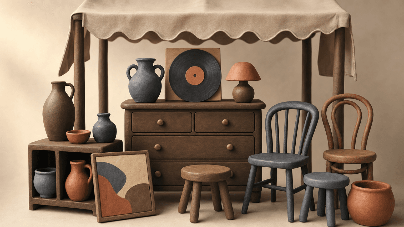 Vintage and antique objects in an Edmonton antique market