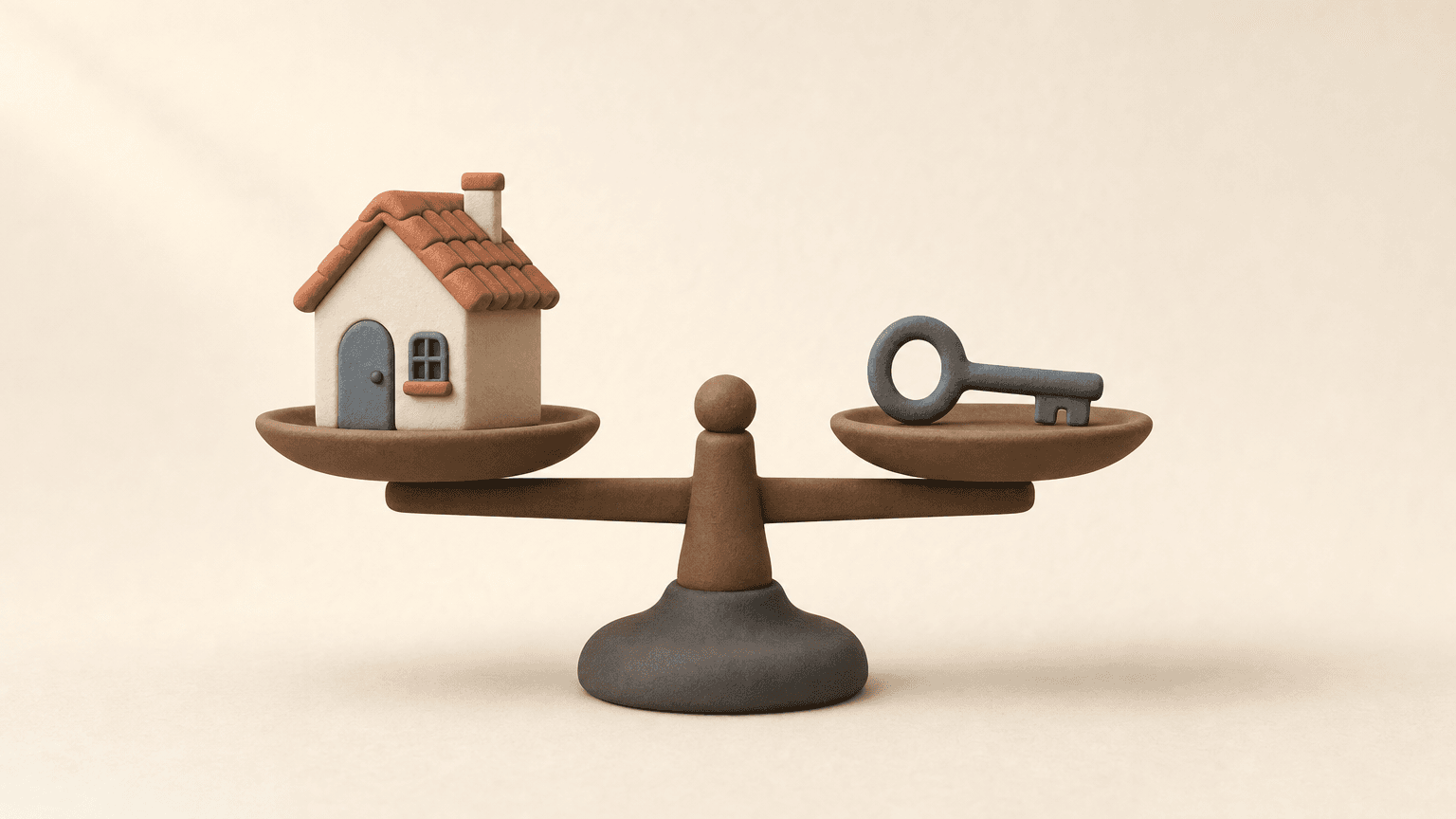 Balance scale weighing a house against a key