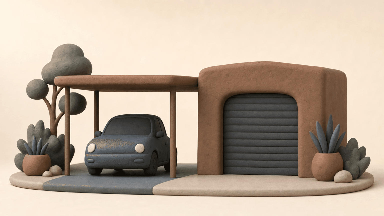 Open carport beside an enclosed garage