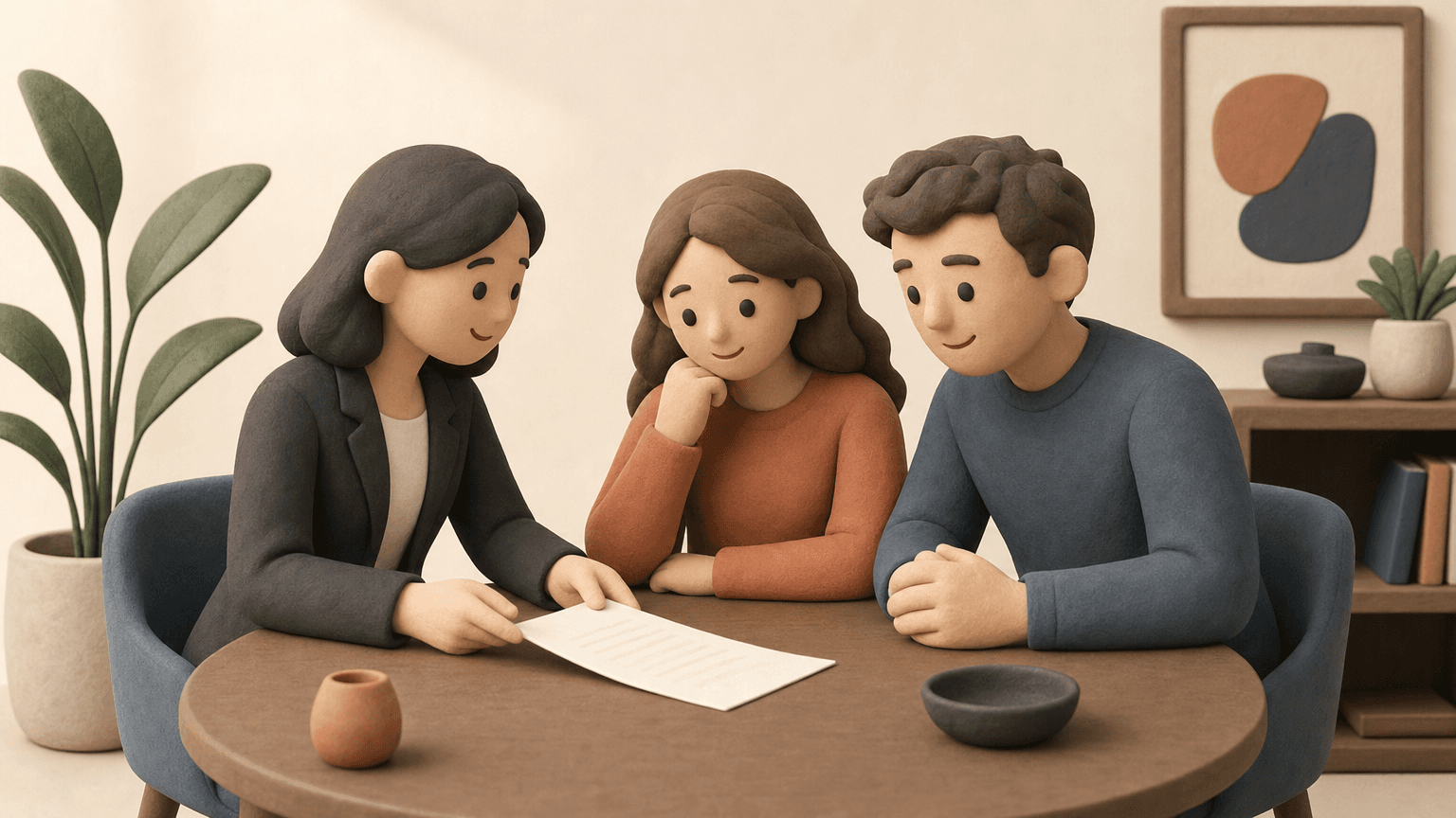 REALTOR reviewing an offer document with a buyer