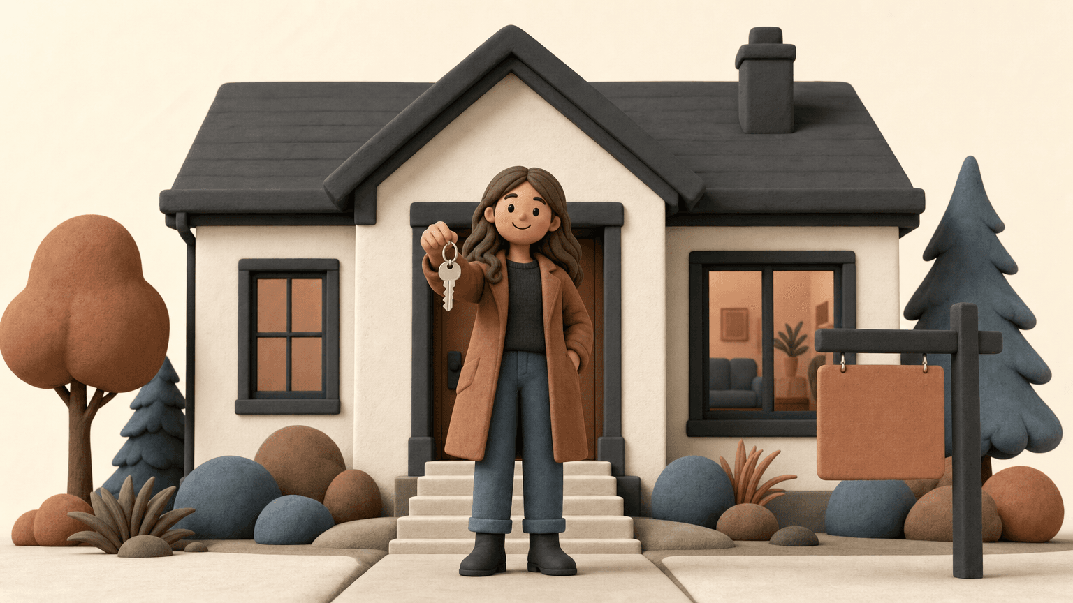 First-time home buyer holding keys outside an Edmonton house