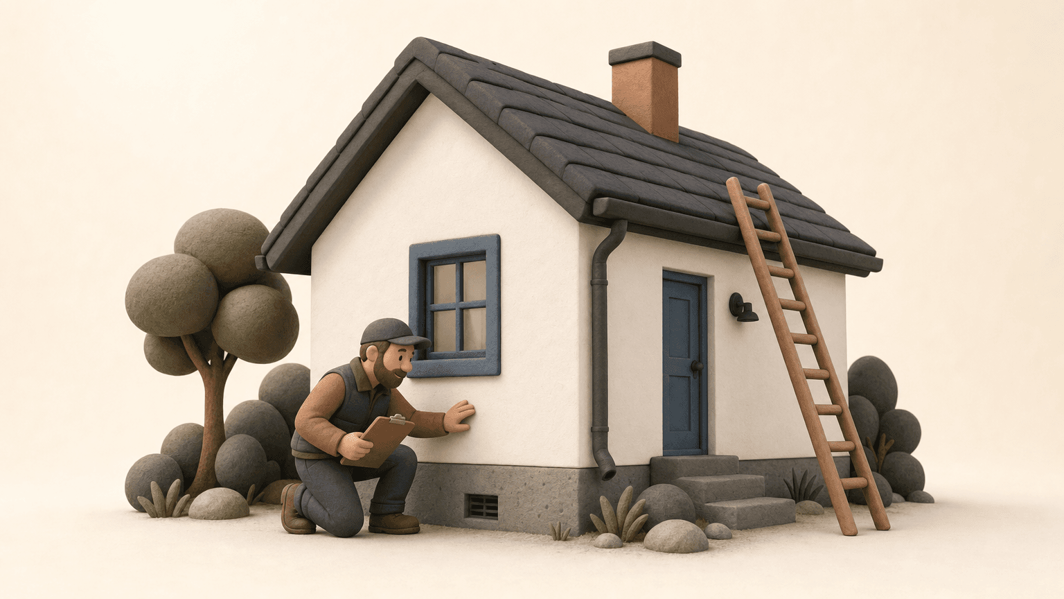 Home inspector examining a house exterior in Edmonton