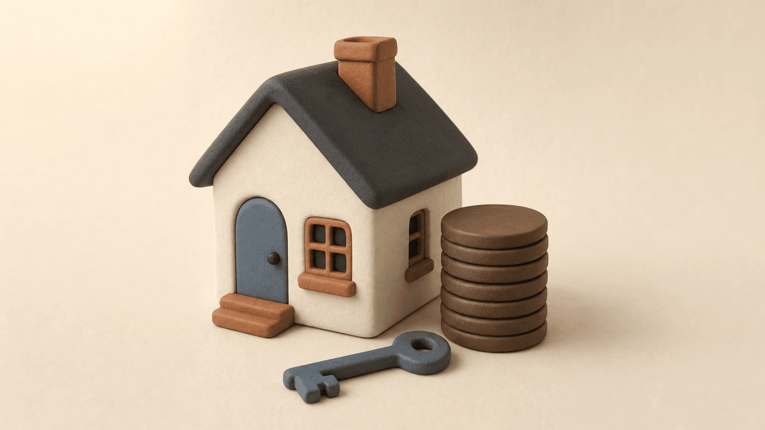 Clay coins and a small house showing a down payment