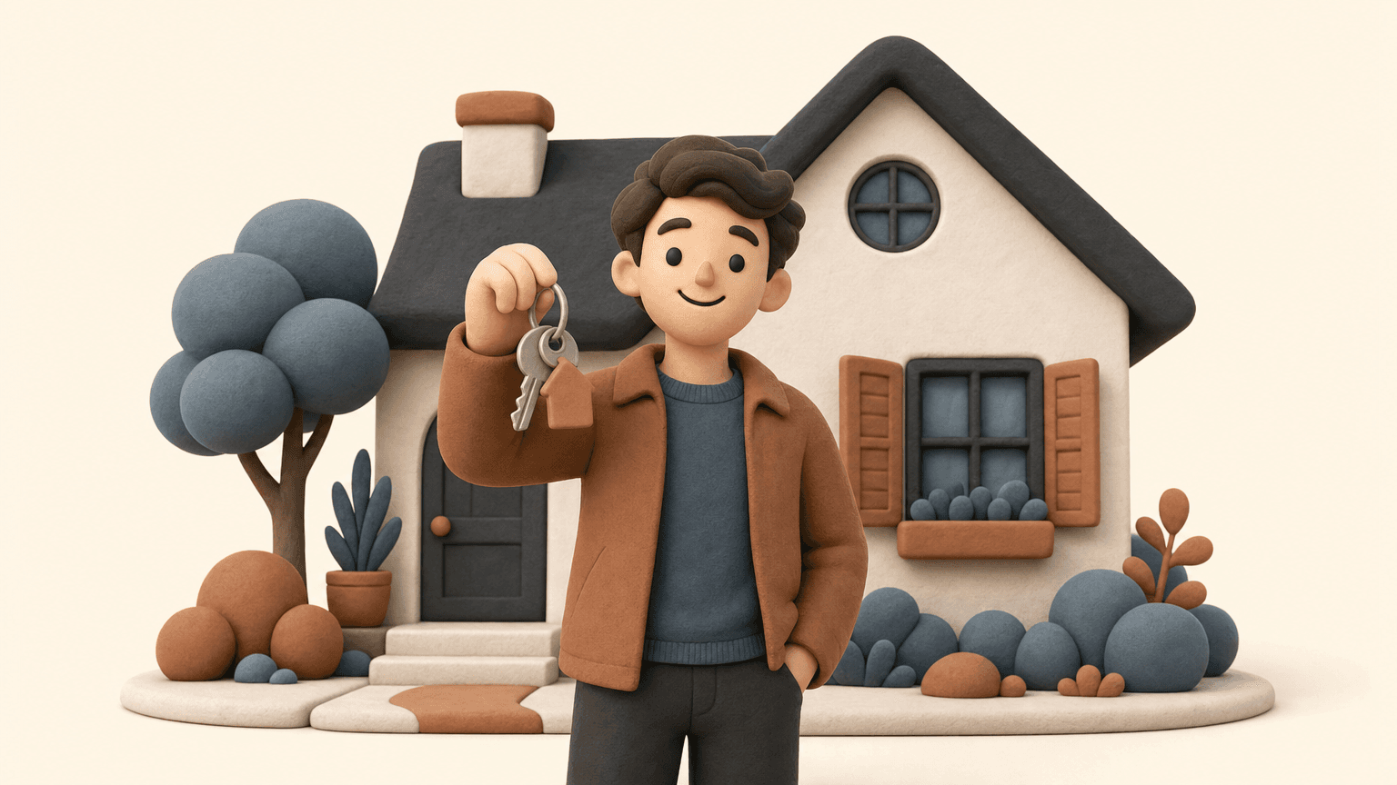 Edmonton homebuyer holding house keys outside a new home