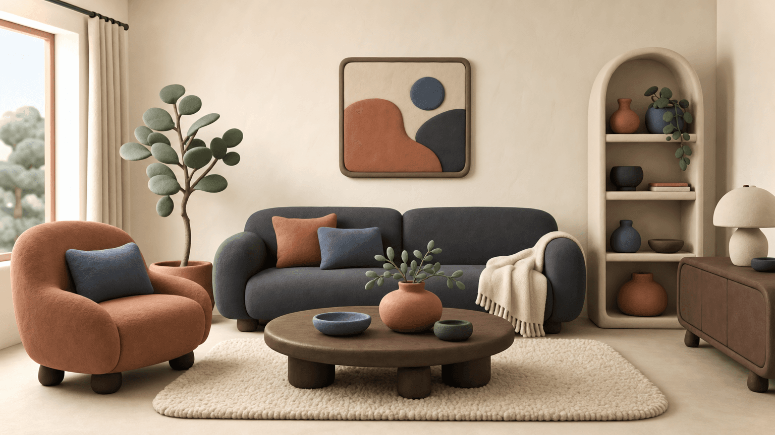Tidy staged living room ready for buyer showings