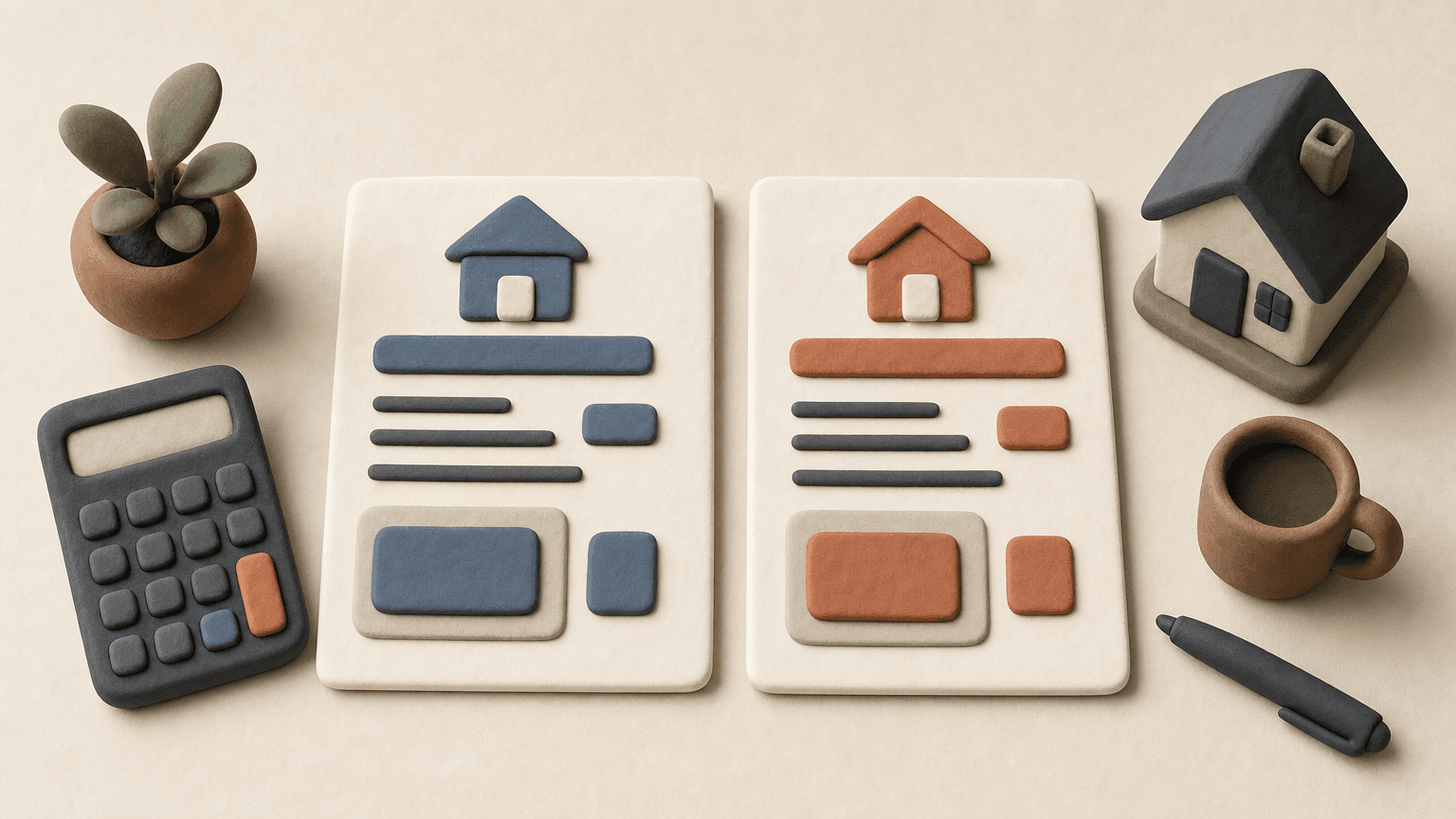 Homeowner comparing two mortgage offers at a kitchen table