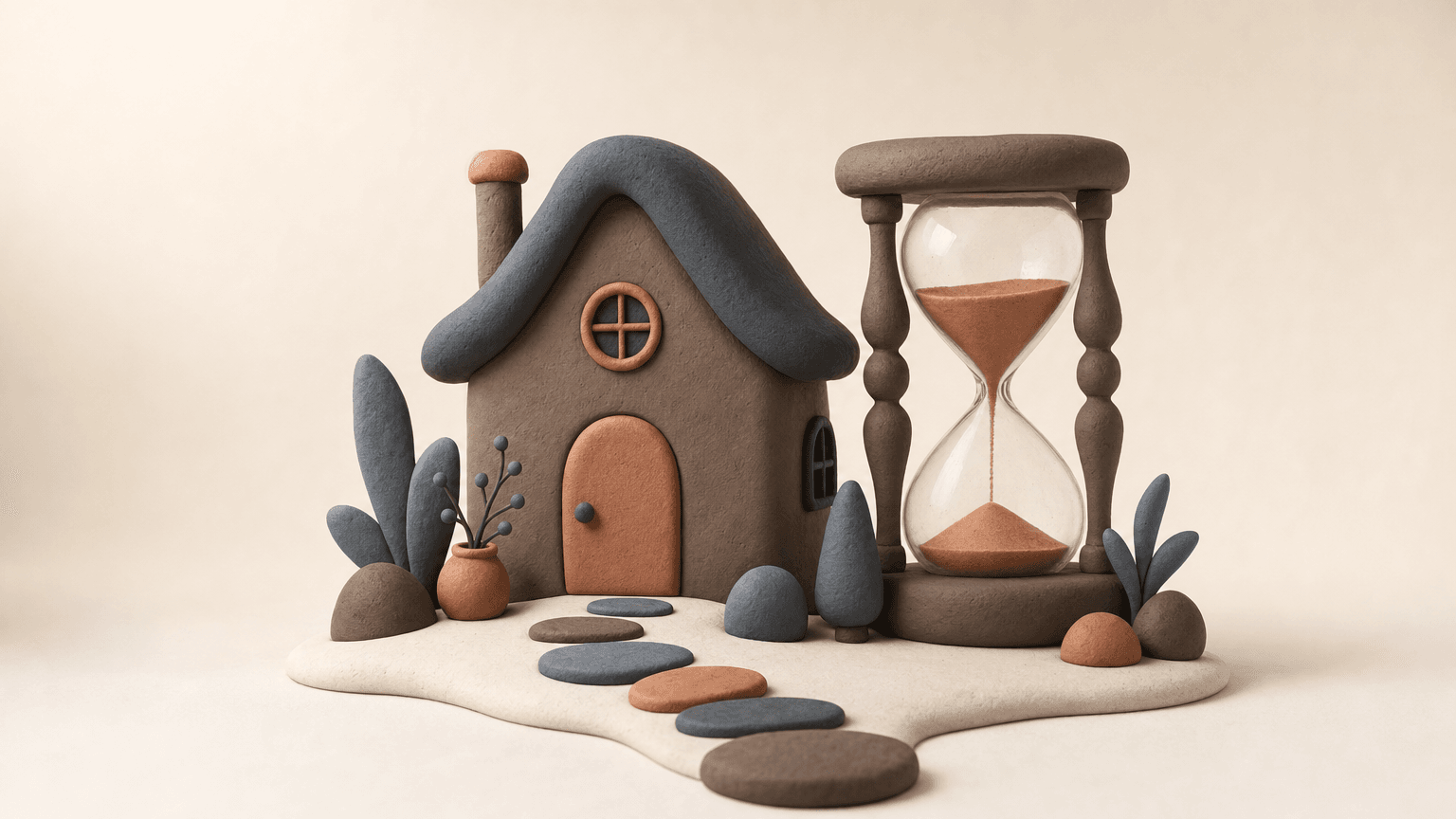 Clay house with hourglass representing mortgage renewal timing
