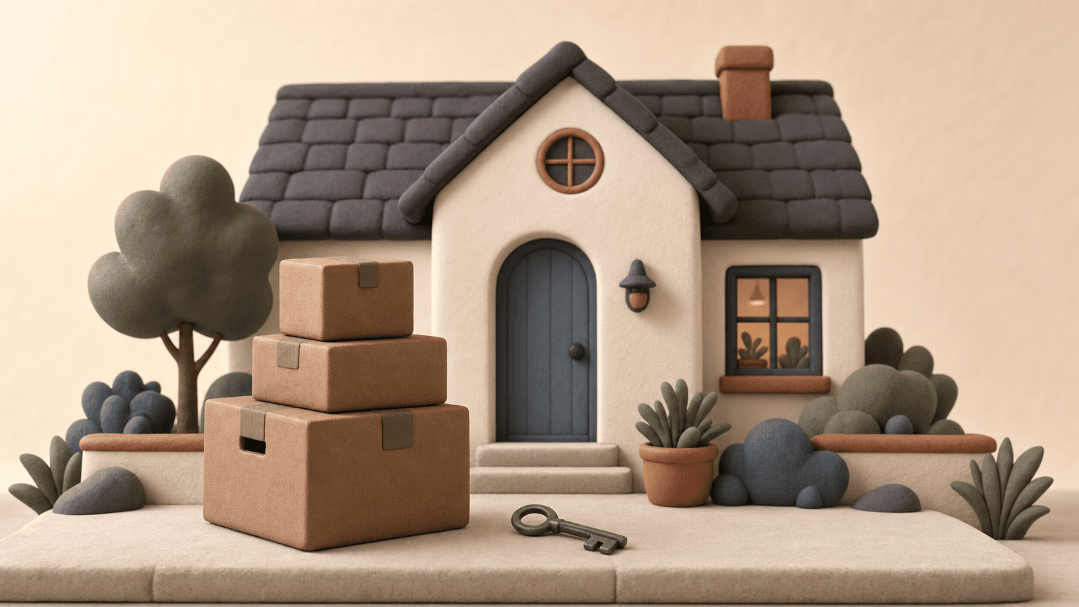 Moving boxes and a key outside an Edmonton home