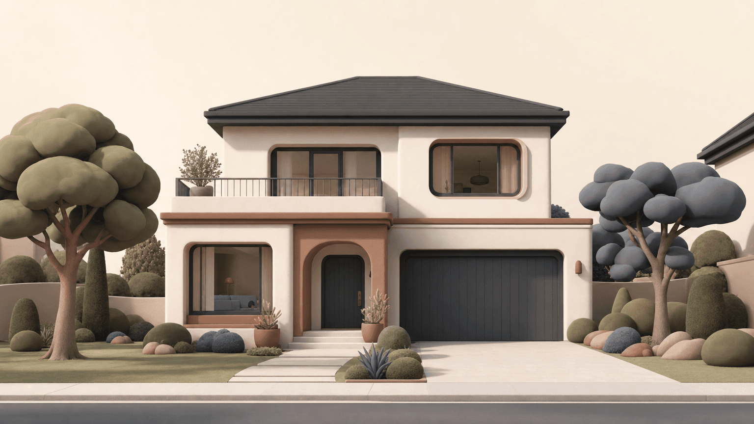 A modern Edmonton house with a wide front yard