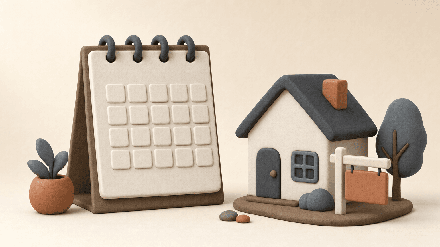Clay calendar with a sold house figurine showing days passing