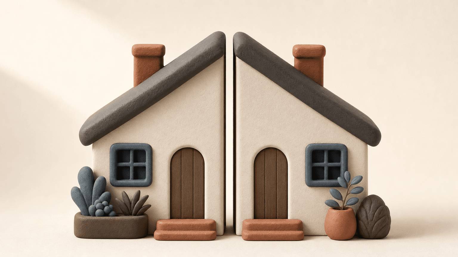A small house model split into two equal halves