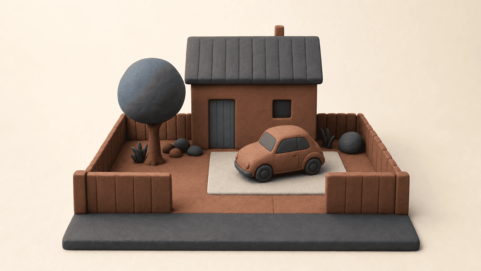 Rear parking pad with car beside a lane