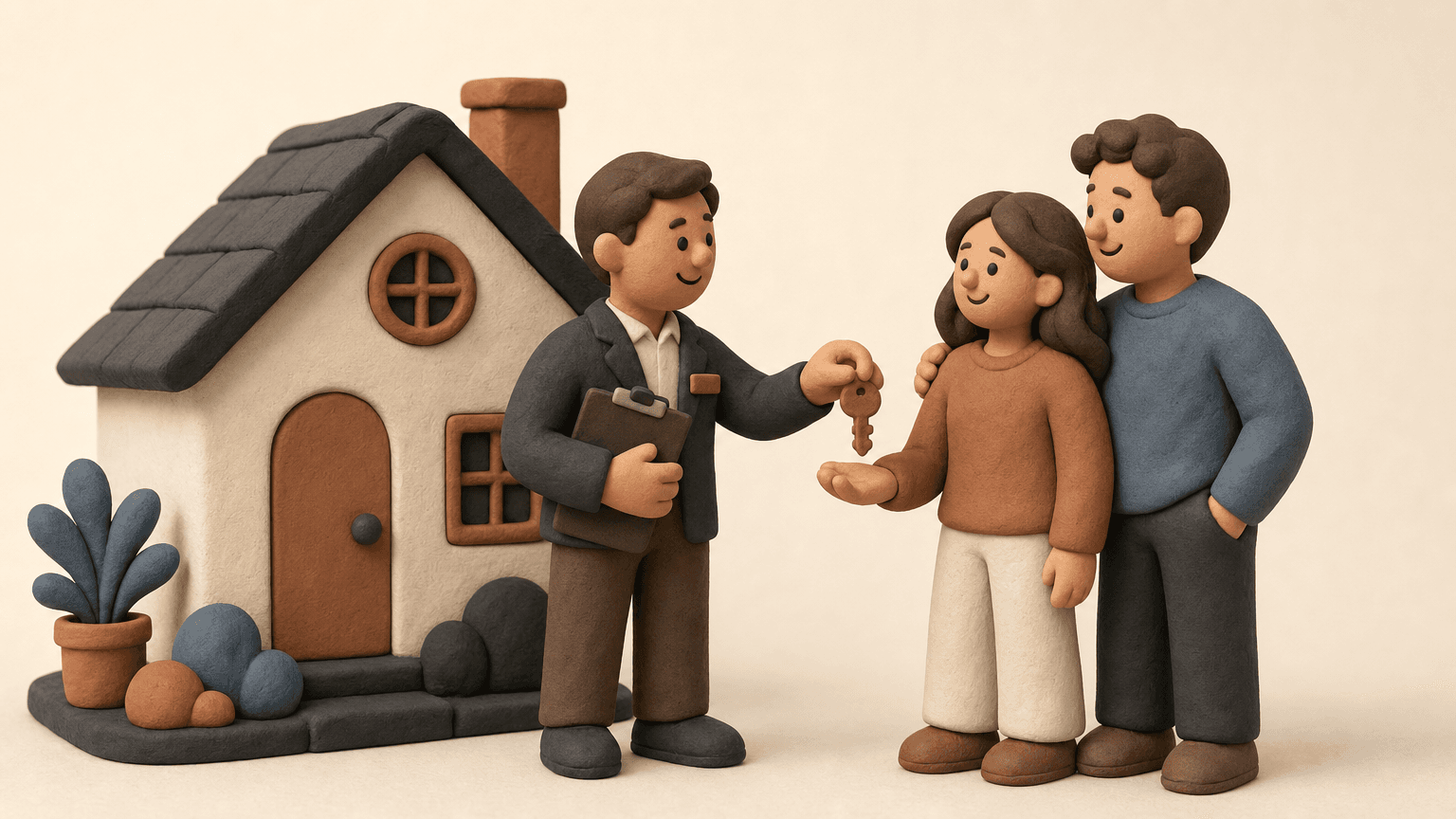 REALTOR® handing house keys to a couple