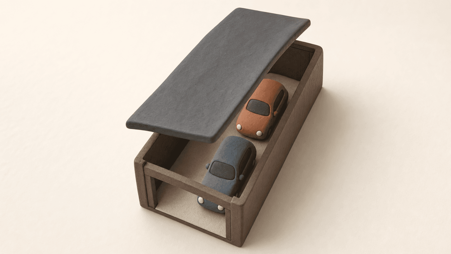 Tandem garage diorama with two cars parked in line
