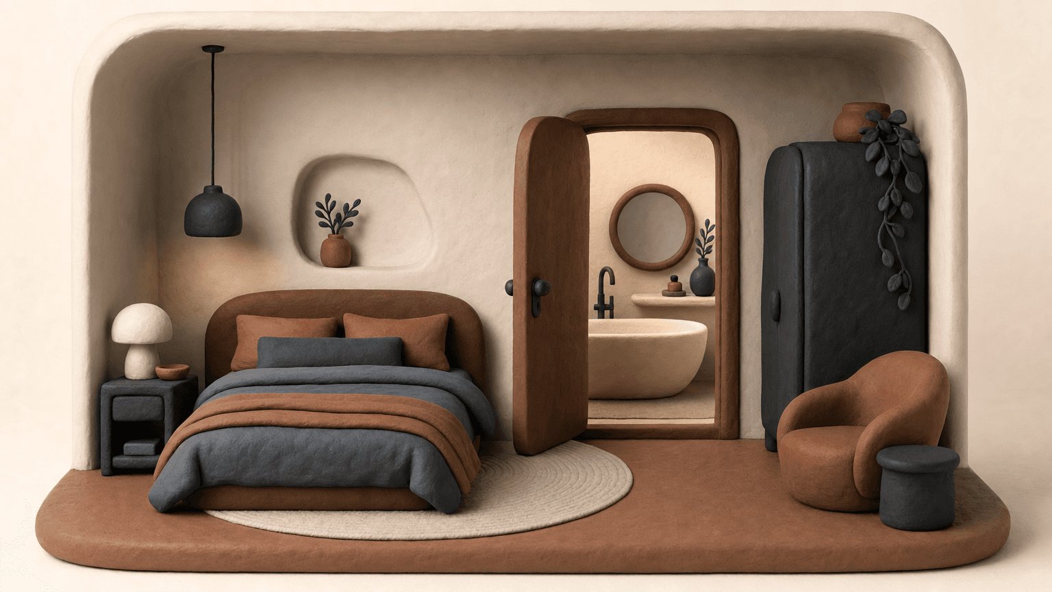 Bedroom opening into a private ensuite bathroom