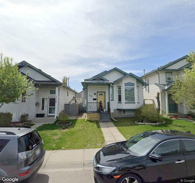 Street view of 107 Erin Meadow Crescent SE, Calgary